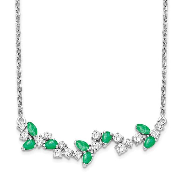 Kazi Luxury 14k White Gold Emerald and Diamond 18in Floral Bar Necklace